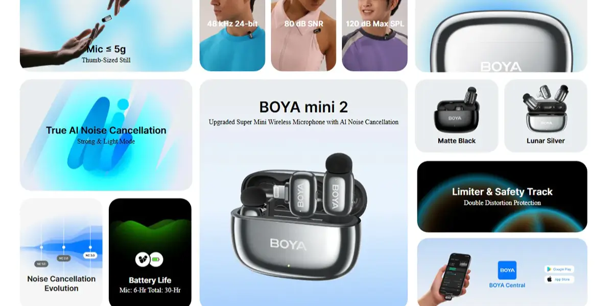 BOYA Mini 2-04 AI Noise Cancellation Super Mini Wireless Microphone (3).webp